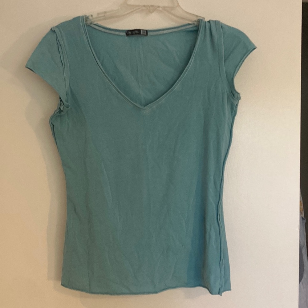 Green Fitted Ribbed Cap Sleeve T-Shirt